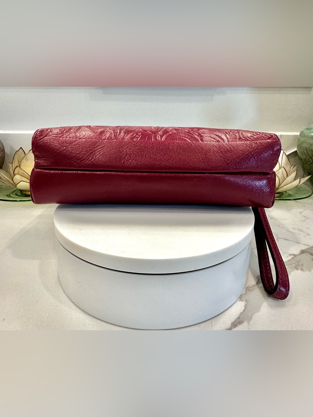 Patricia Nash Tooled Floral Motif Magenta Leather Wristlet/Clutch Purse - EUC - Picture 12 of 17